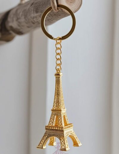 Pink Paris quinceanera theme recuerdito idea gold keychain