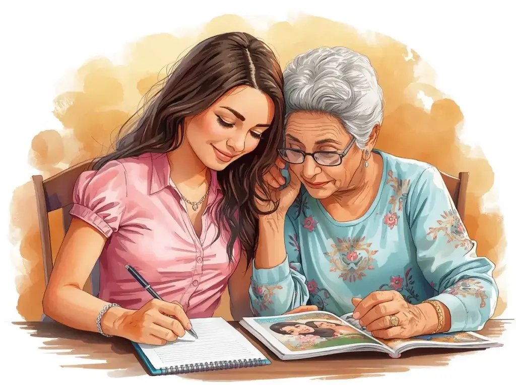 Watercolor quinceanera with grandma
