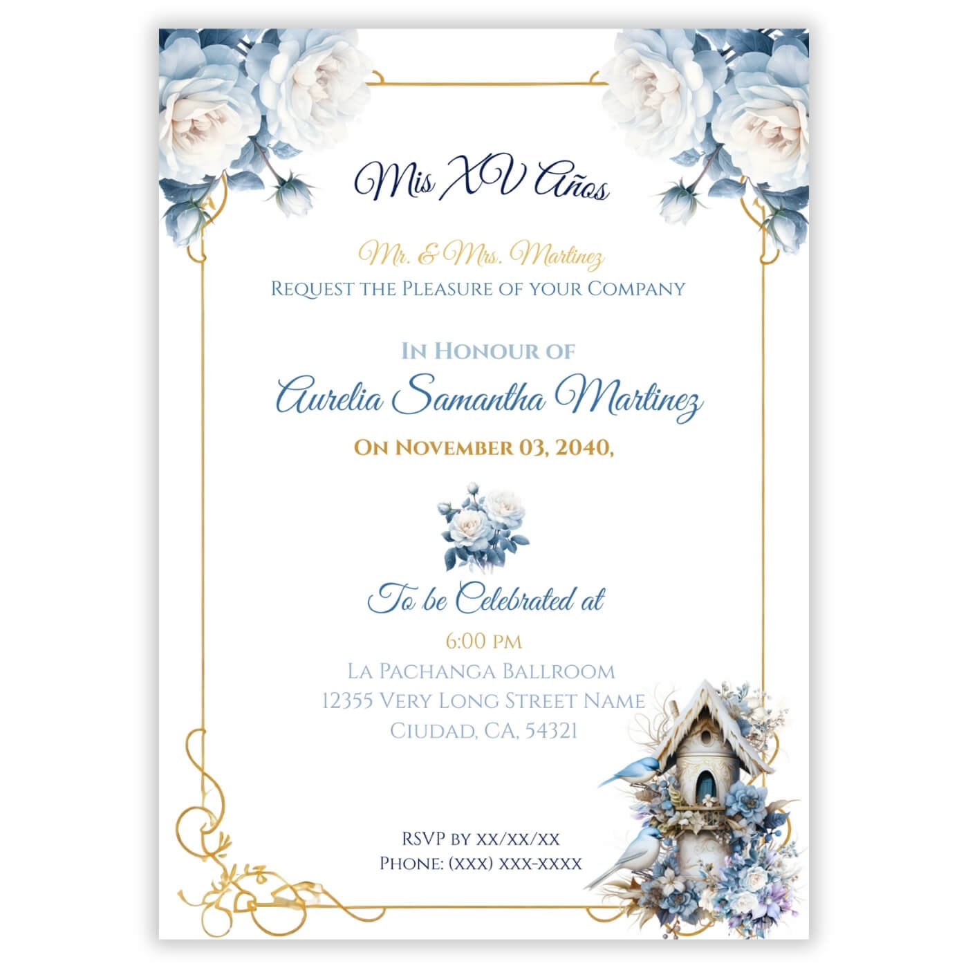 Winter wonderland quinceaƱera invitation qr code front view