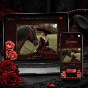 Black and Red Charra Quinceanera Laptop and Phone View
