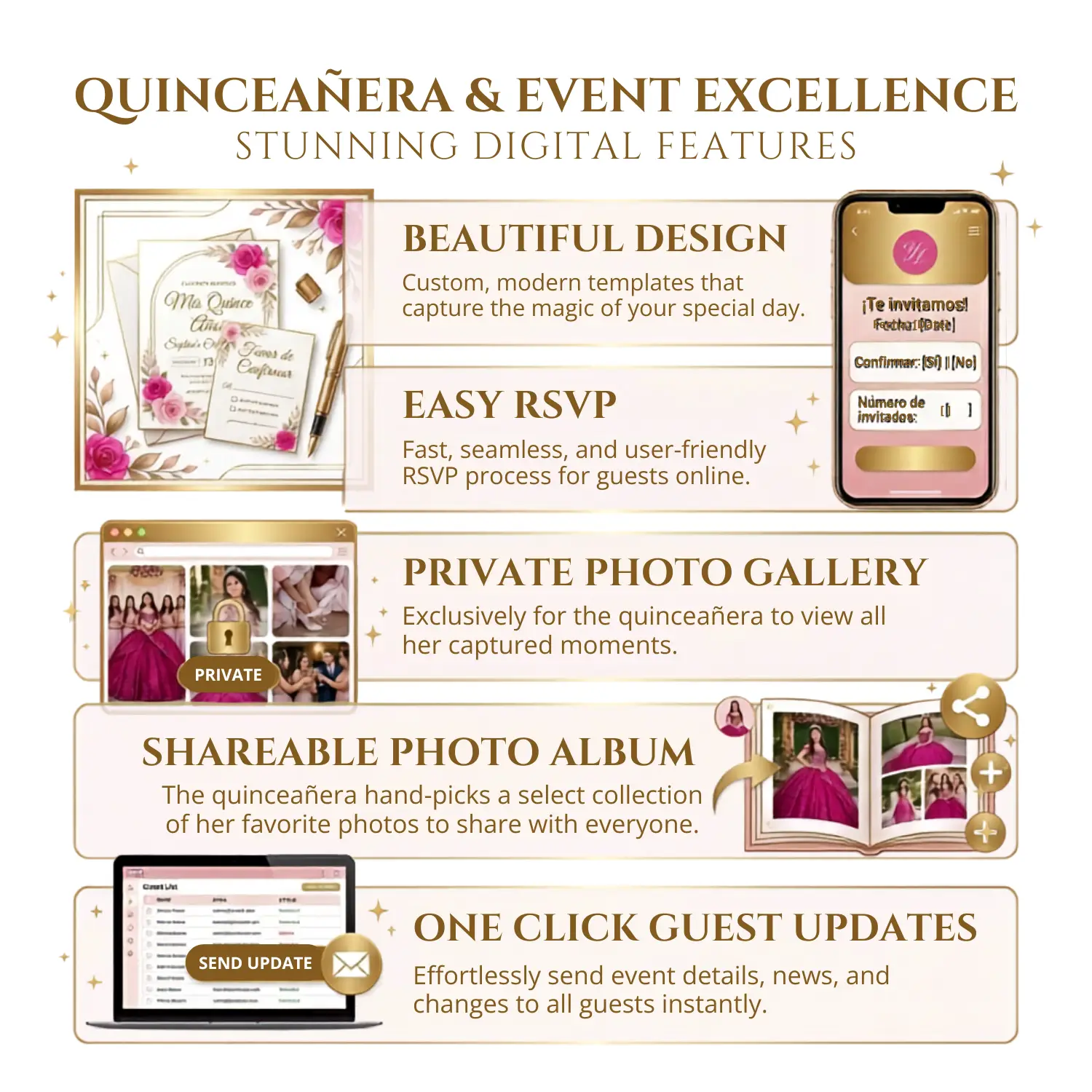 Digital Features for RSVP Quinceañera Website
