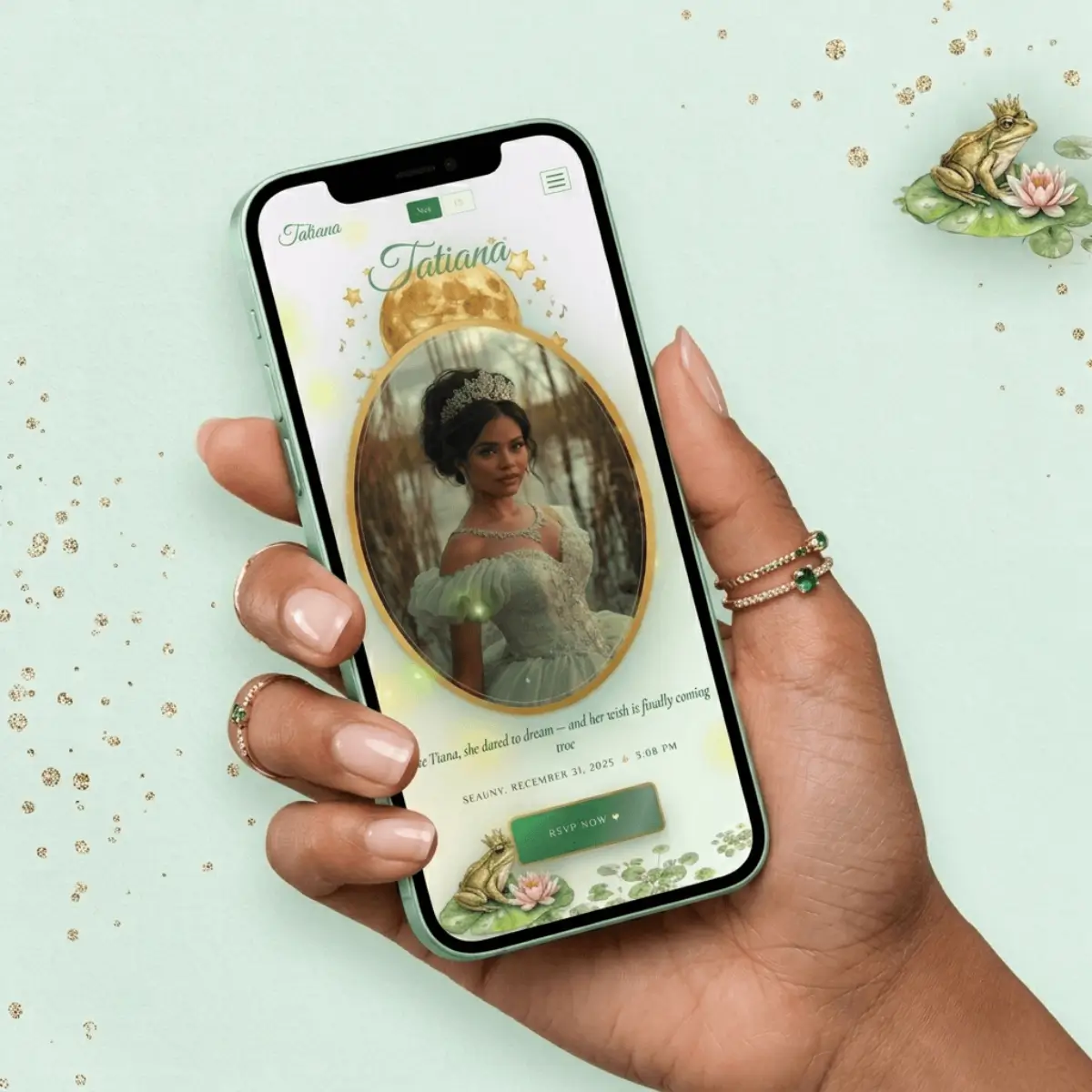 Frog Prince Quinceanera Phone View Invite