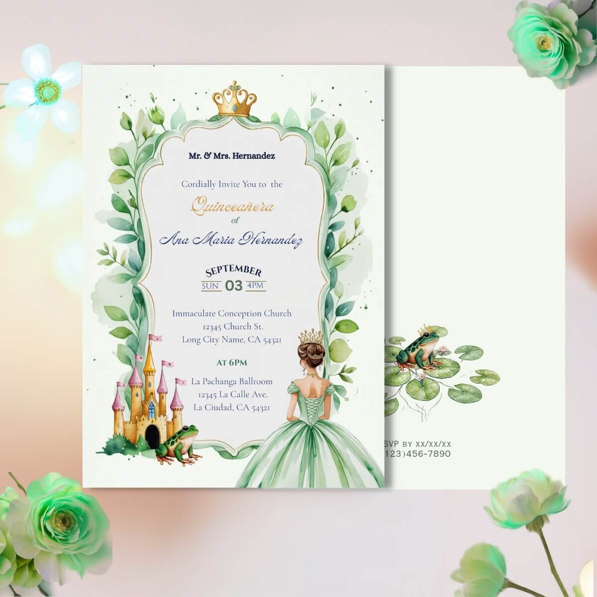 Frog Princess Quince Invitation front back v5