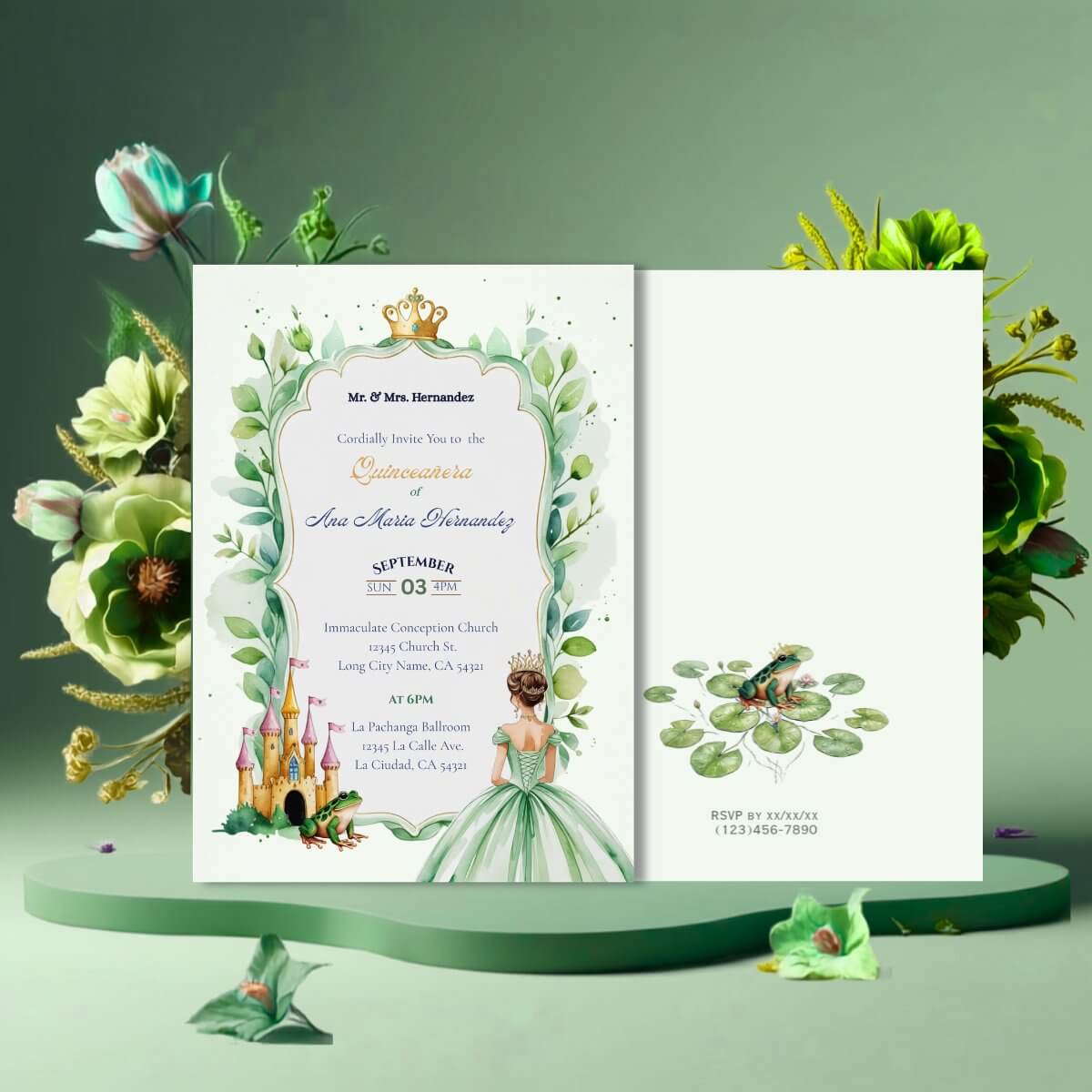 Frog Princess Quince Invitation front back v5