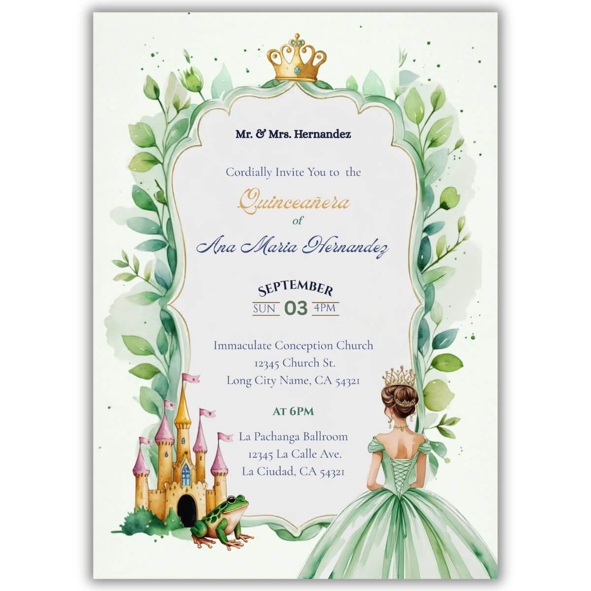 Frog Princess Quince Invitation front v5