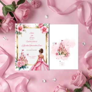Pink Princess quinceanera save the date v2