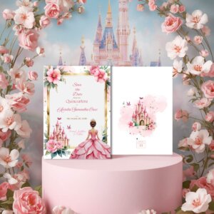 Quinceanera Pink Princess save the date V1