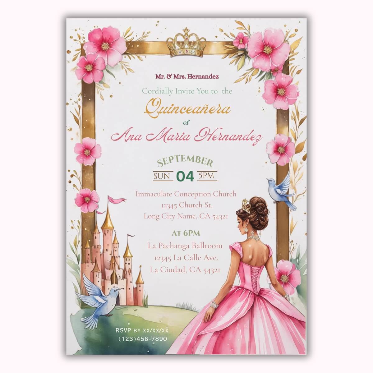 Quinceanera pink princess invitation v4