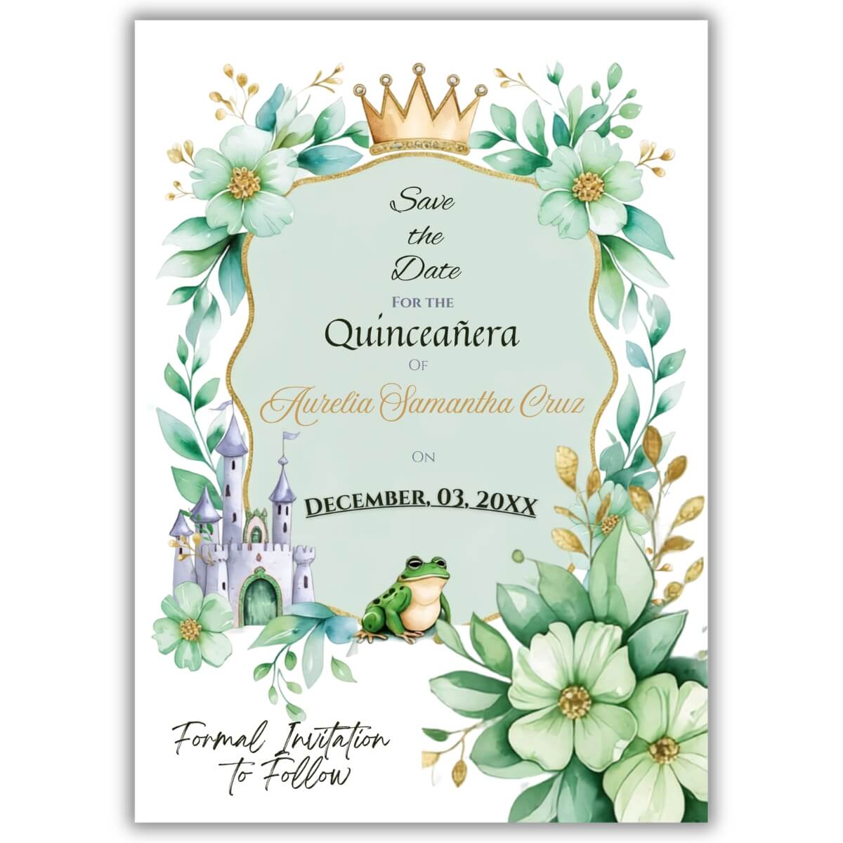 Save the Date Frog Princess Quince V1
