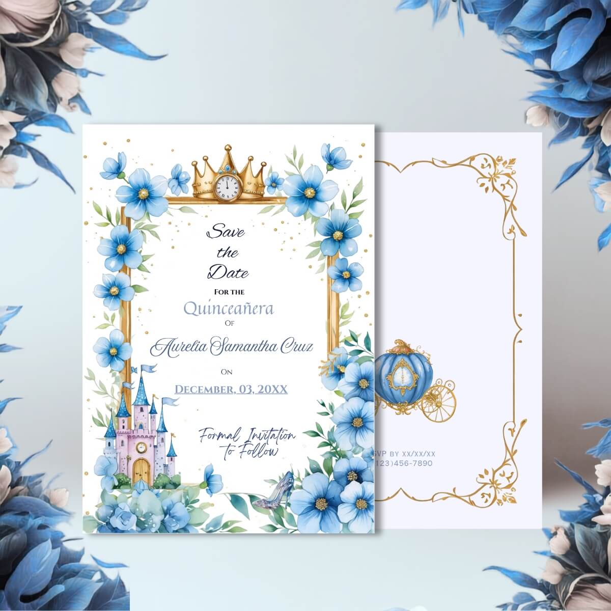 Cinderella save the date front and back