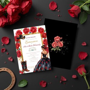 Quinceanera black red charra invitation v1