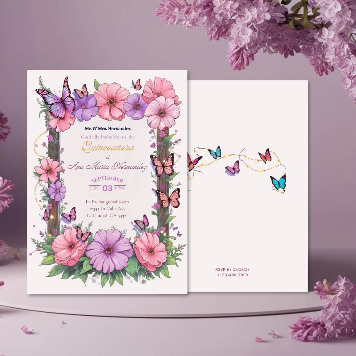 Quinceanera butterfly inviation v1