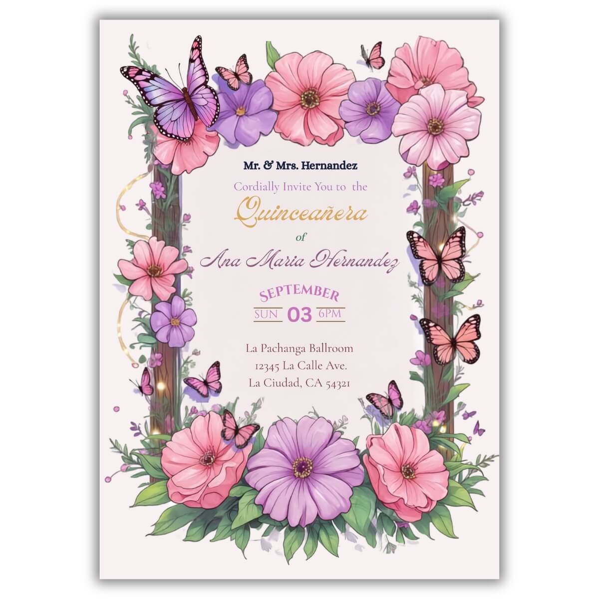 Quinceanera butterfly inviation v1