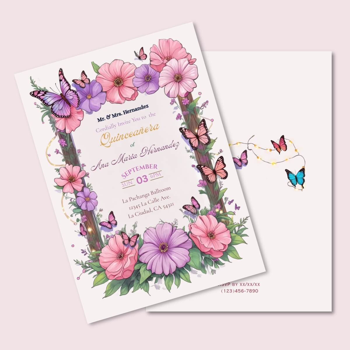 Quinceanera butterfly inviation v1