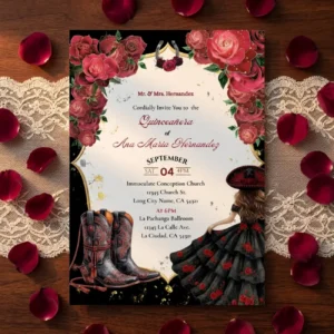 Black and Red Charra Quinceañera Flatlay