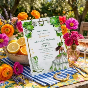 Green charra quinceanera invitation